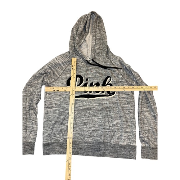 PINK Victoria's Secret Gray Heathered Logo Hoodie Sweatshirt Women's Large - Picture 3 of 7